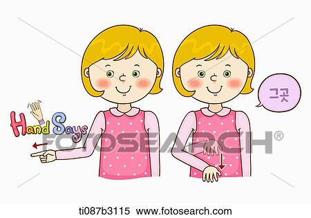 Stock Illustration - an illustration of a child doing sign language. Fotosearch