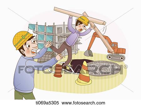 an illustration of a construction worker falling into a sewer View Large Illustration Stock Illustration - an illustration of a construction worker falling into a sewer. Fotosearch