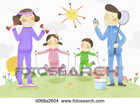an illustration of a family doing sports View Large Illustration Stock Illustration - an illustration of a family doing sports. Fotosearch