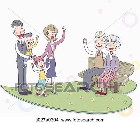 Stock Illustration - an illustration of a family greeting the grandparents. Fotosearch