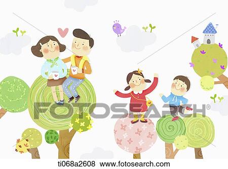 an illustration of a family having fun View Large Illustration Stock Illustration - an illustration of a family having fun. Fotosearch