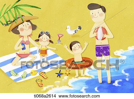 an illustration of a family on the beach View Large Illustration Stock Illustration - an illustration of a family on the beach. Fotosearch