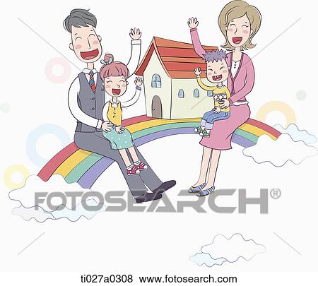 Stock Illustration - an illustration of a family sitting on a rainbow. Fotosearch