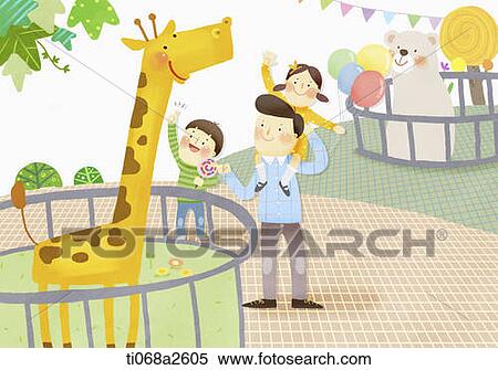 an illustration of a family visiting the zoo View Large Illustration Stock Illustration - an illustration of a family visiting the zoo. Fotosearch