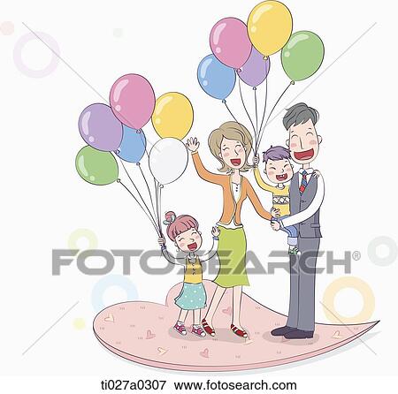 Stock Illustration - an illustration of a family with balloons. Fotosearch