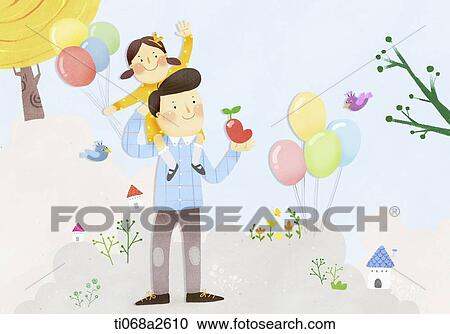 Clipart - an illustration of a father and a daughter playing. Fotosearch