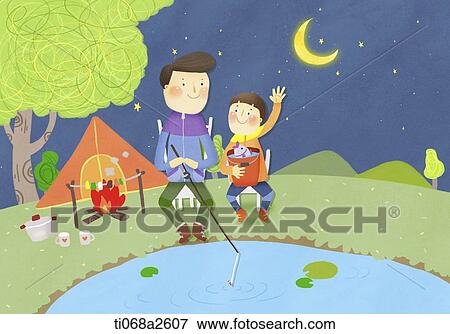 Stock Illustration - an illustration of a father and a son fishing. Fotosearch
