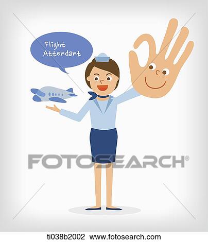 Drawing - an illustration of a flight attendant. Fotosearch