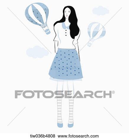 Stock Illustration - an illustration of a girl and hot air balloons. Fotosearch
