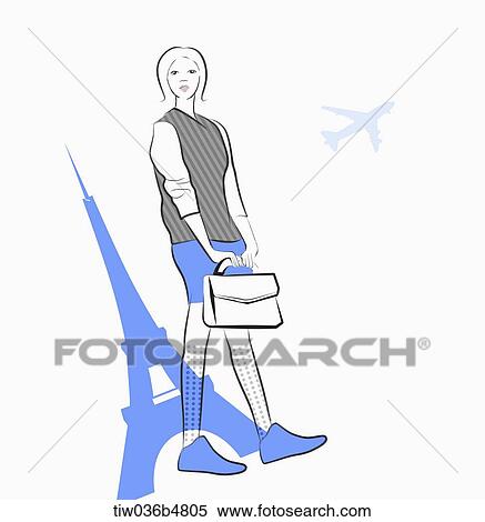 an illustration of a girl and the Eiffel tower View Large Illustration Stock Illustration - an illustration of a girl and the Eiffel tower. Fotosearch