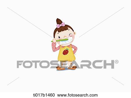 Clipart - an illustration of a girl brushing her teeth. Fotosearch