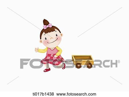 an illustration of a girl dragging a toy cart View Large Illustration Stock Illustration - an illustration of a girl dragging a toy cart. Fotosearch