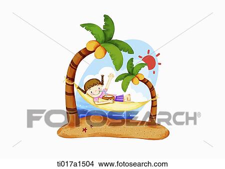 an illustration of a girl on a beach View Large Illustration Stock Illustration - an illustration of a girl on a beach. Fotosearch