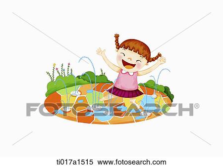 Stock Illustration - an illustration of a girl playing with water. Fotosearch