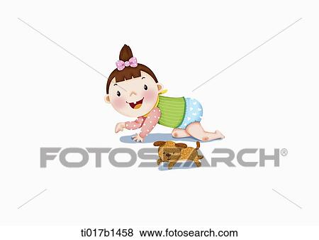 Stock Illustration - an illustration of a girl playing with a puppy. Fotosearch