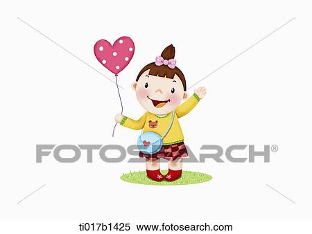 an illustration of a girl with a balloon View Large Illustration Stock Illustration - an illustration of a girl with a balloon. Fotosearch