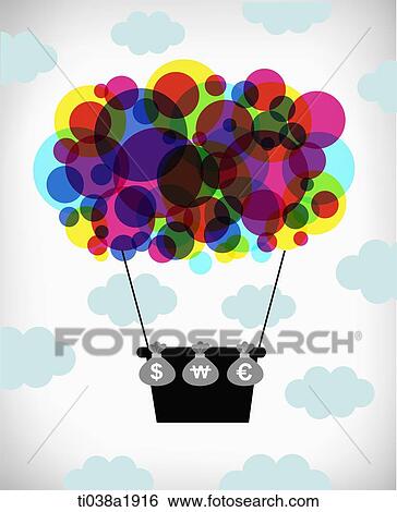 an illustration of a hot air balloon of currencies View Large Illustration Stock Illustration - an illustration of a hot air balloon of currencies. Fotosearch