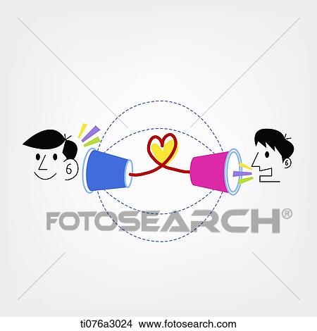 an illustration of a man talking to another through a cup phone View Large Illustration Stock Illustration - an illustration of a man talking to another through a cup phone. Fotosearch