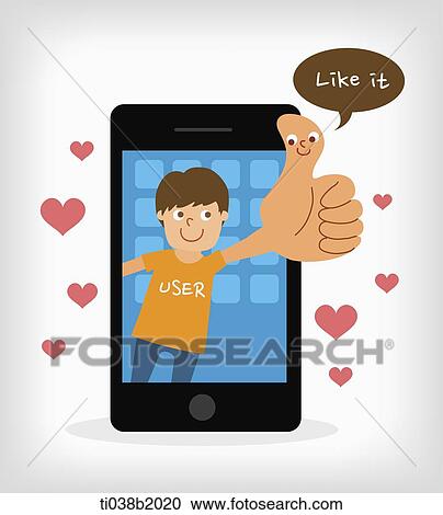 Clipart - an illustration of a mobile phone user. Fotosearch
