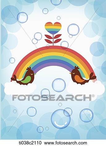 an illustration of a rainbow and birds View Large Illustration Clipart - an illustration of a rainbow and birds. Fotosearch