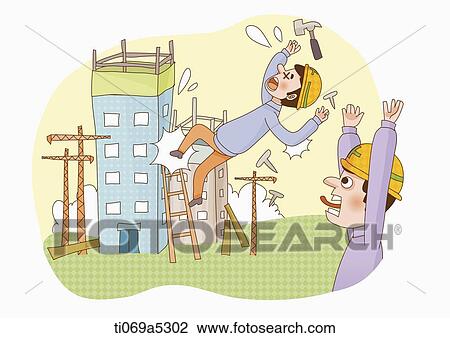 an illustration of a repairman falling from the ladders View Large Illustration Drawing - an illustration of a repairman falling from the ladders. Fotosearch