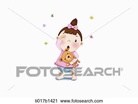 an illustration of a sleepy baby with a teddy View Large Illustration Clip Art - an illustration of a sleepy baby with a teddy. Fotosearch