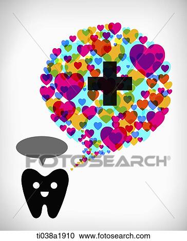 an illustration of a tooth with a speech bubble of hearts View Large Illustration Clipart - an illustration of a tooth with a speech bubble of hearts. Fotosearch