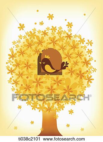 an illustration of a tree with a bird View Large Illustration Clip Art - an illustration of a tree with a bird. Fotosearch