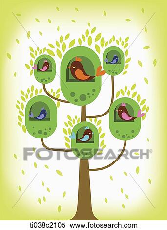 Stock Illustration - an illustration of a tree with birds. Fotosearch
