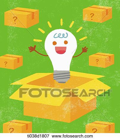 an illustration of an idea lamp coming out from a box View Large Illustration Stock Illustration - an illustration of an idea lamp coming out from a box. Fotosearch