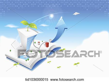Stock Illustration - an illustration of an open book with a tower. Fotosearch