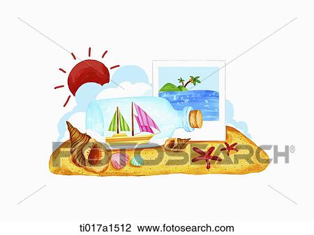 an illustration of beach related objects View Large Illustration Drawing - an illustration of beach related objects. Fotosearch