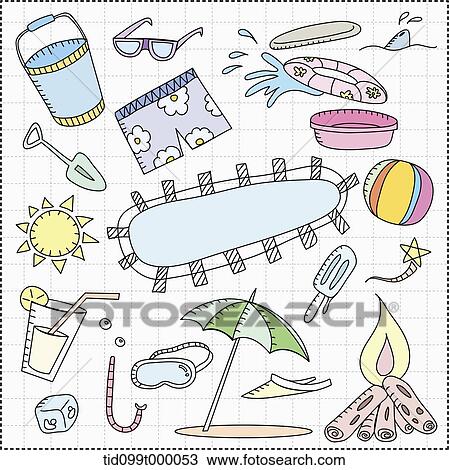 an illustration of beach related objects View Large Illustration Drawing - an illustration of beach related objects. Fotosearch