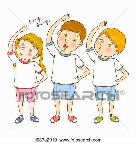 Clipart - an illustration of children doing physical education. Fotosearch