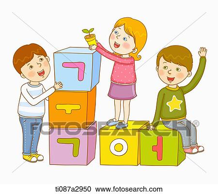 an illustration of children doing Korean alphabets View Large Illustration Clipart - an illustration of children doing Korean alphabets. Fotosearch