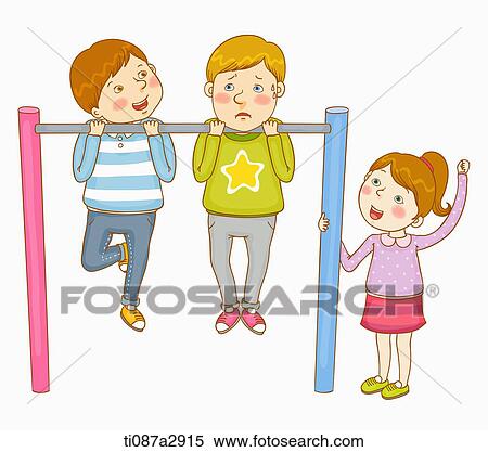 Stock Illustration - an illustration of children doing pull ups. Fotosearch