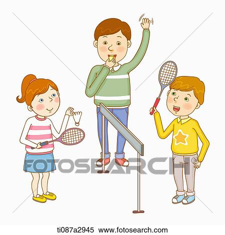 Stock Illustration - an illustration of children doing badminton. Fotosearch