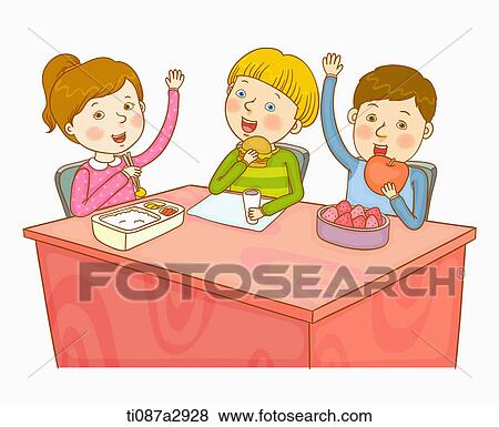 an illustration of children having lunch View Large Illustration Stock Illustration - an illustration of children having lunch. Fotosearch