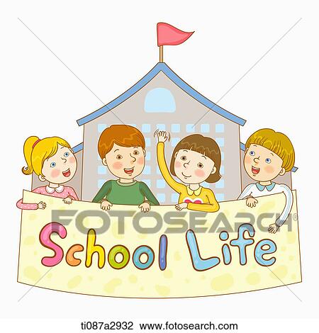 Drawing - an illustration of children in the school. Fotosearch