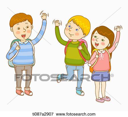 Stock Illustration of an illustration of children leaving school