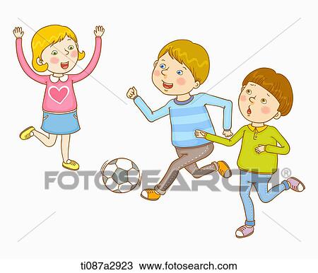 Drawing - an illustration of children playing soccer. Fotosearch