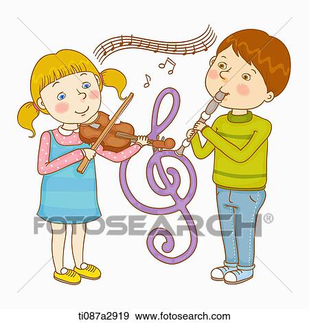 an illustration of children playing music View Large Illustration Stock Illustration - an illustration of children playing music. Fotosearch