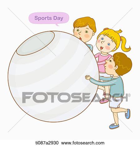 an illustration of children pushing a ball View Large Illustration Clipart - an illustration of children pushing a ball. Fotosearch