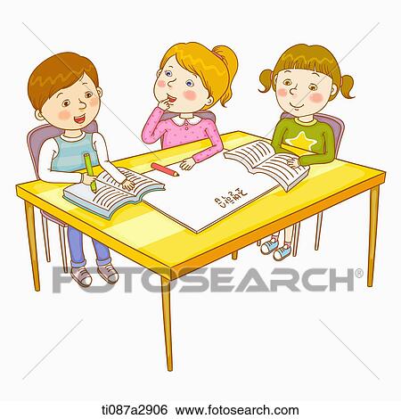 Stock Illustration - an illustration of children writing. Fotosearch