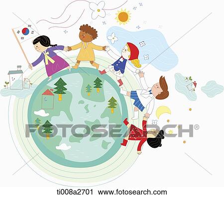 Clip Art - an illustration of different race people together. Fotosearch