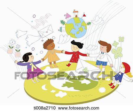 Clipart - an illustration of different race people together. Fotosearch