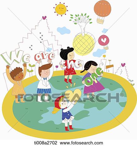 an illustration of different race people together View Large Illustration Drawing - an illustration of different race people together. Fotosearch