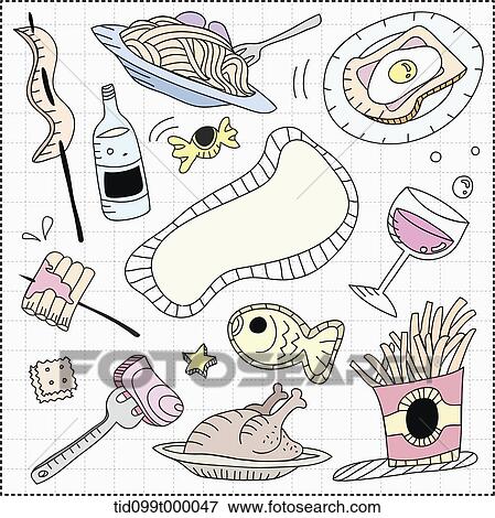 an illustration of food related objects View Large Illustration Stock Illustration - an illustration of food related objects. Fotosearch