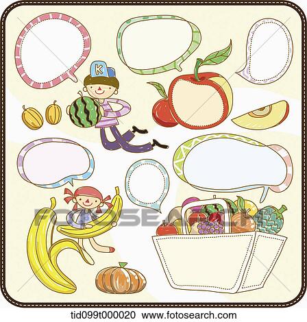 an illustration of fruits with speech bubbles View Large Illustration Clipart - an illustration of fruits with speech bubbles. Fotosearch