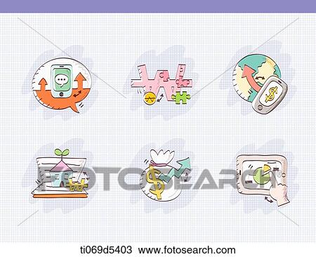 an illustration of icons related to finance View Large Illustration Drawing - an illustration of icons related to finance. Fotosearch